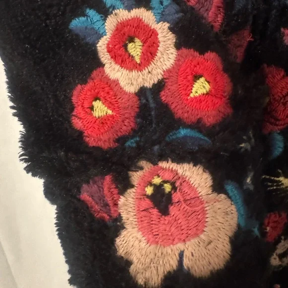 Johnny Was Black Teddy Jacket with Multicolor Floral Embroidery PRICE IS FIRM - Picture 6 of 8
